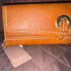 B.O.C. Brown Leather Wallet with Gold Accent